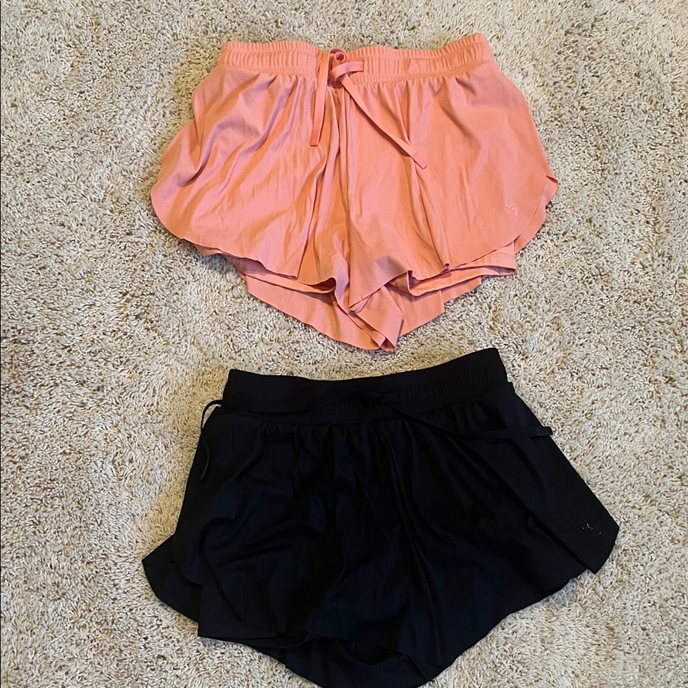 Women’s Peach and Black Athletic Shorts – Lightweight Layered Running Shorts set